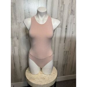 Forever 21 Blush Pink Ribbed Bodysuit Womens Size Small S High Neck Tank Leotard